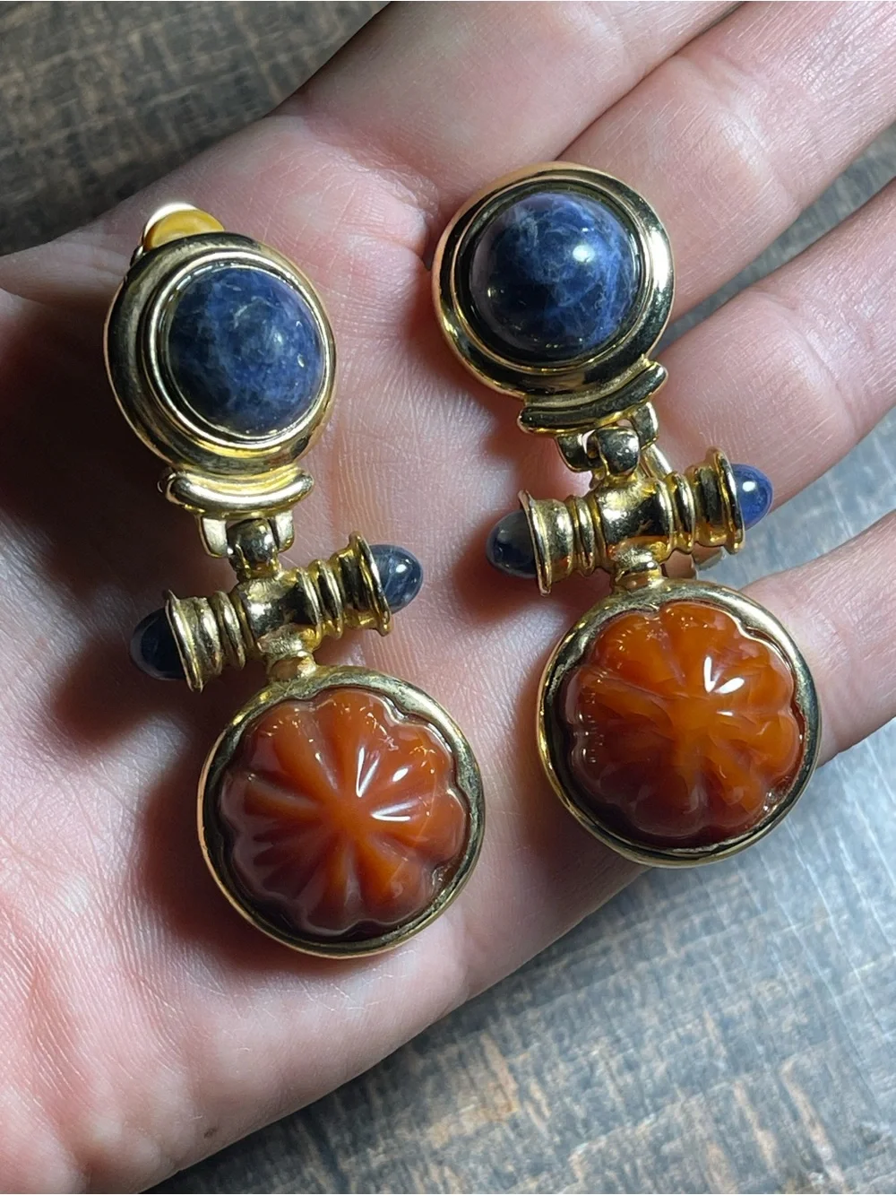 80’s FR Francesca Romana Gold Tone ClipOn Earrings Couture Door knocker